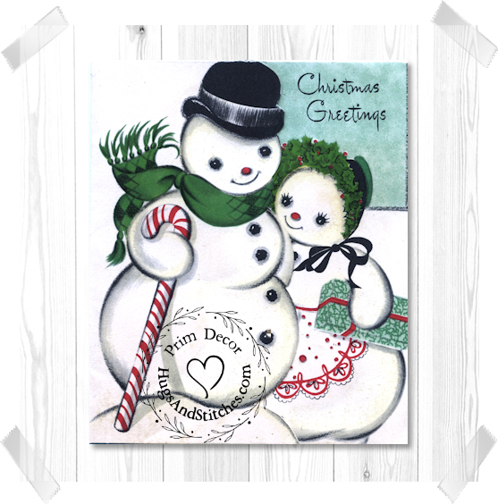 Snowman Couple with Candy Cane & Present Christmas Greetings Image #205