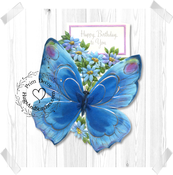 Retro Blue Butterfly & Flowers Happy Birthday to You Birthday Image #206