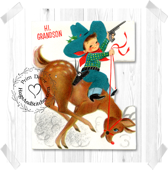 Childs Cowboy Riding A Reindeer Christmas Image #237