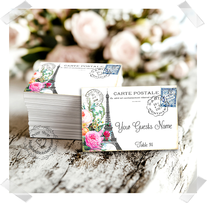 French Eiffel Tower Postcard Flat Place Card #6