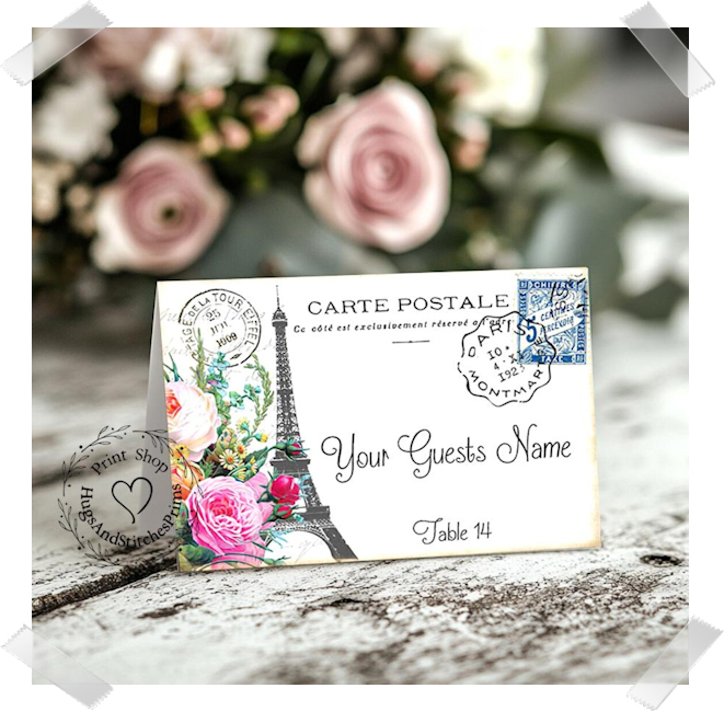 French Eiffel Tower Postcard Tent Place Card #6