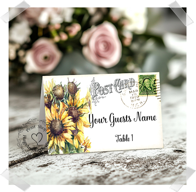 Sunflower Postcard Tent Place Card #57