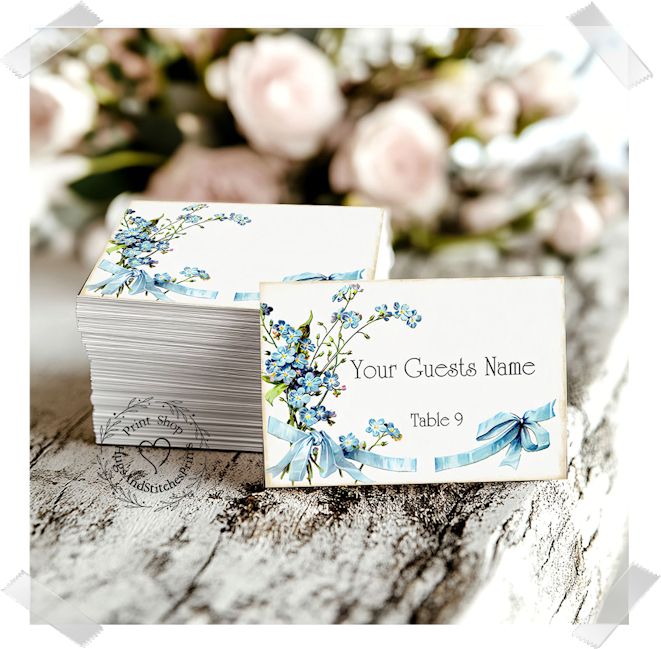 Blue Forget Me Not Flower Flat Place Card #65