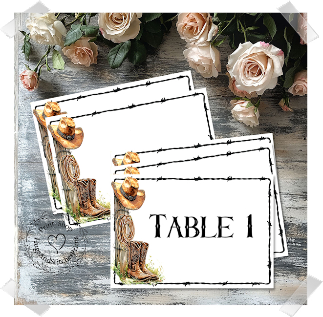 Western Cowboy Boots Cowboy Hat Large Flat Table Card #69
