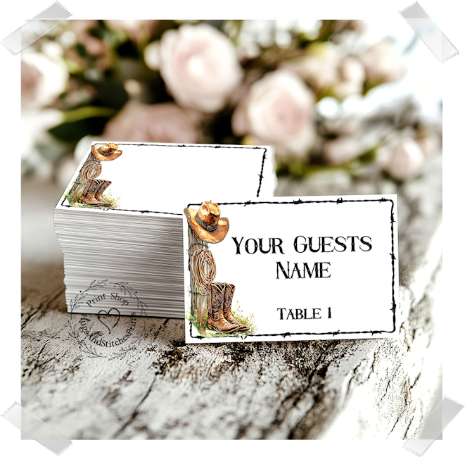 Western Cowboy Boots Cowboy Hat Flat Place Card #69