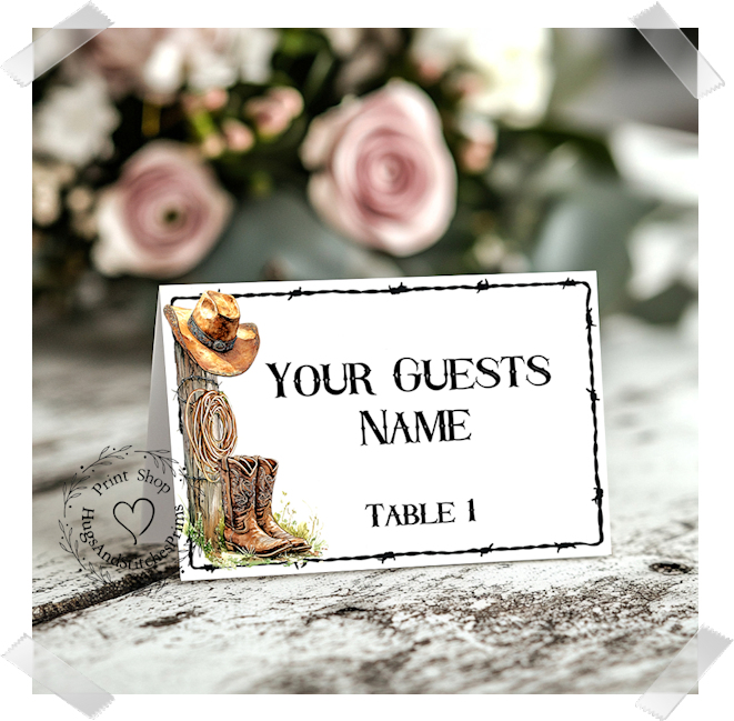 Western Cowboy Boots Cowboy Hat Tent Place Card #69