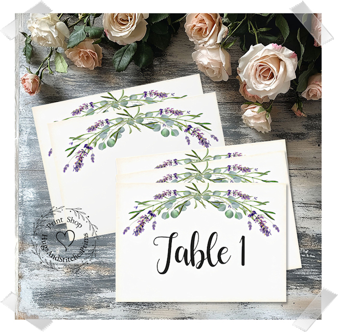 Eucalyptus & Lavender Floral Swag Large Flat Table Card #96