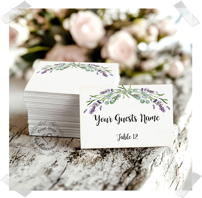 Eucalyptus & Lavender Floral Swag Flat Place Card #96