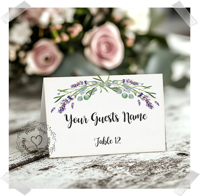 Eucalyptus & Lavender Floral Swag Tent Place Card #96