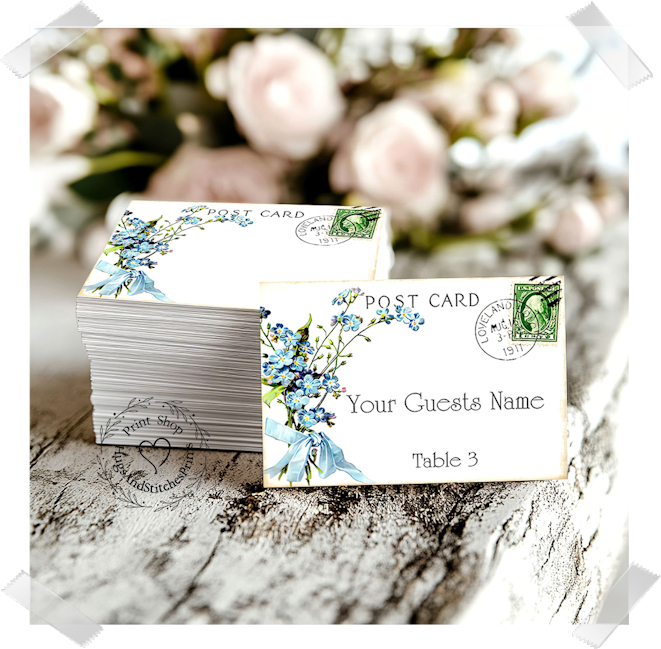 Blue Forget Me Not Flower Postcard Flat Place Card #97