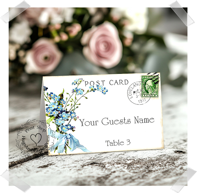 Blue Forget Me Not Flower Postcard Tent Place Card #97