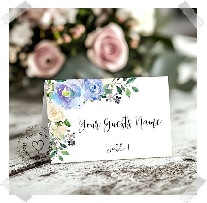 Blue Rose Floral Tent Place Card #120