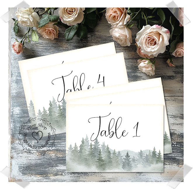 Rustic Woodsy Mountain Pine Tree Large Flat Table Card #124