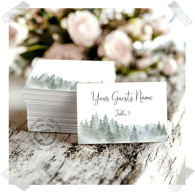 Rustic Woodsy Mountain Pine Tree Flat Place Card #124