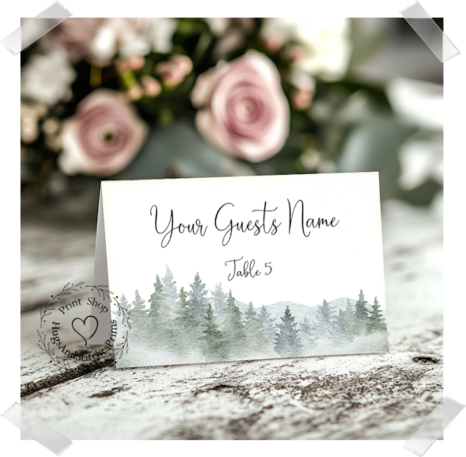 Rustic Woodsy Mountain Pine Tree Tent Place Card #124