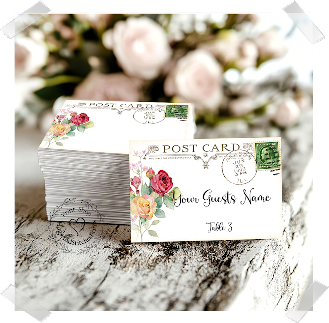 Soft Roses Flat Place Card #138