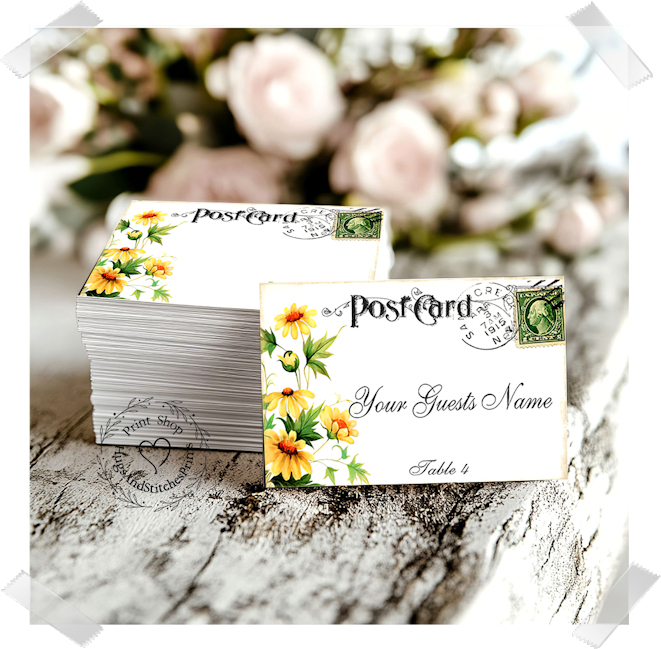 Yellow Daisy Flower Postcard Flat Place Card #141