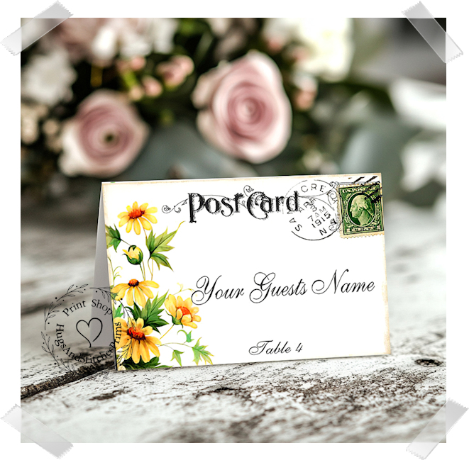 Yellow Daisy Flower Postcard Tent Place Card #141