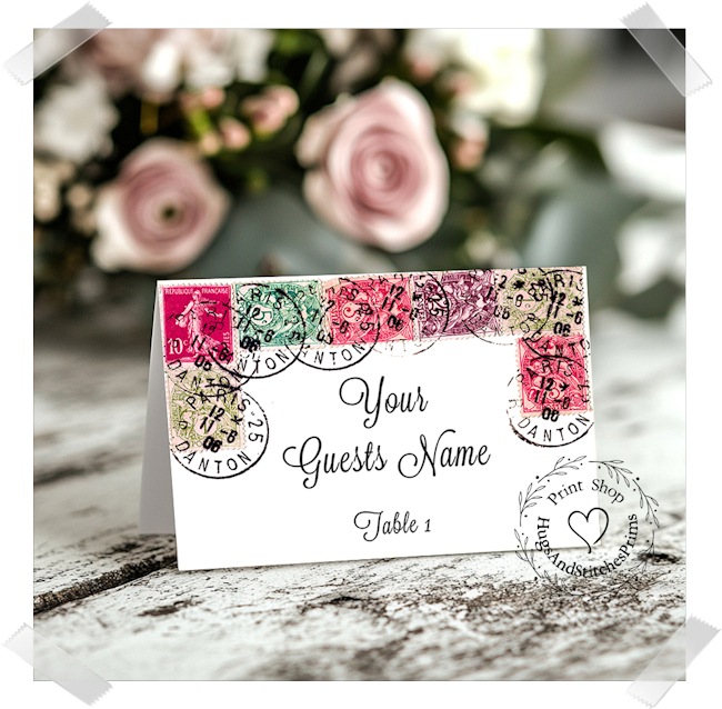 French Stamps Postcard Tent Place Card #145