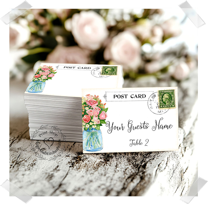 Flowers In Mason Jar Postcard Flat Place Card #155