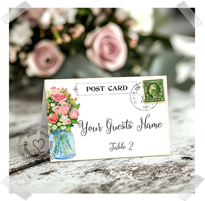 Flowers In Mason Jar Postcard Tent Place Card #155