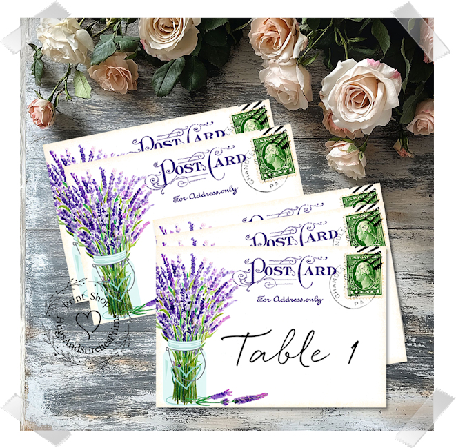 Lavender Flowers In Mason Jar Postcard Large Flat Table Card #180