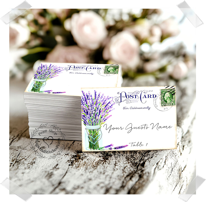 Lavender Flowers In Mason Jar Postcard Flat Place Card #180