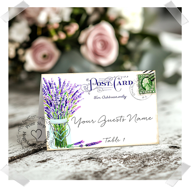 Lavender Flowers In Mason Jar Postcard Tent Place Card #180