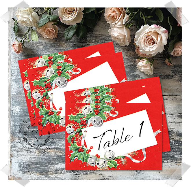 Jingle Bells & Holly Christmas Large Flat Table Card #194