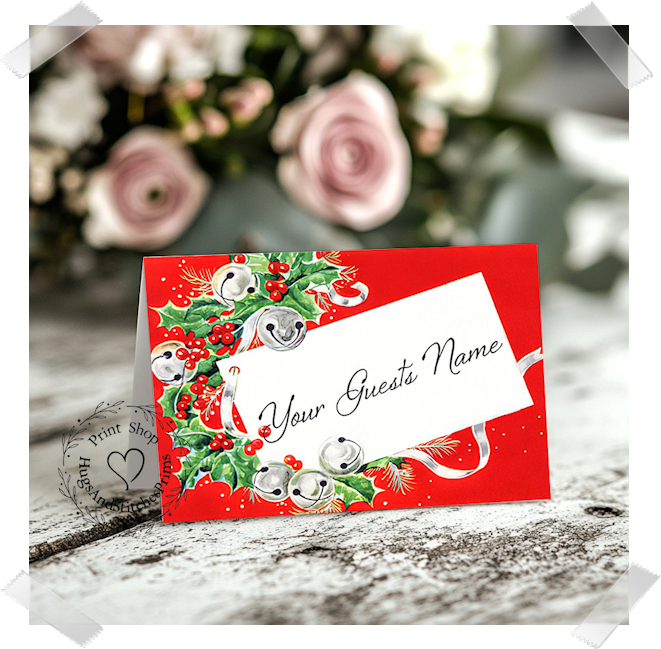 Jingle Bells & Holly Christmas Tent Place Card #194