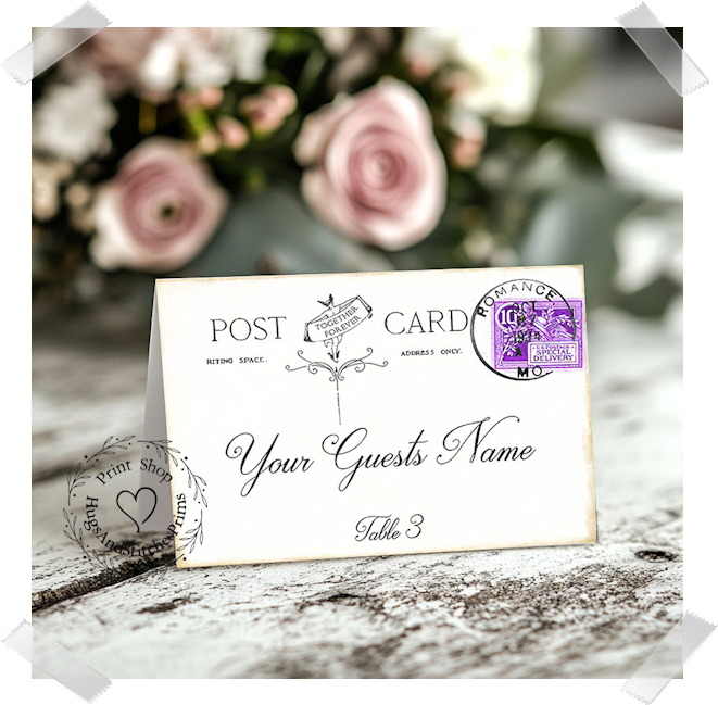 Purple Special Delivery Postcard Tent Place Card #203