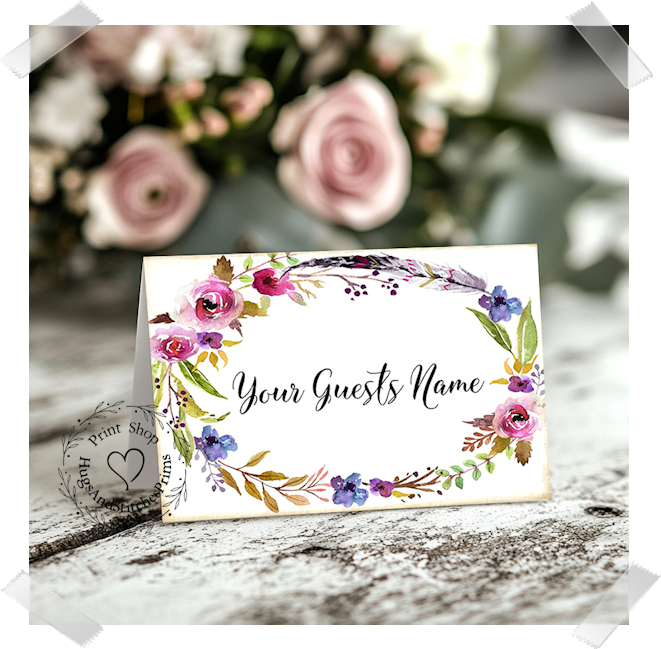 Boho Floral Feather Tent Place Card #216