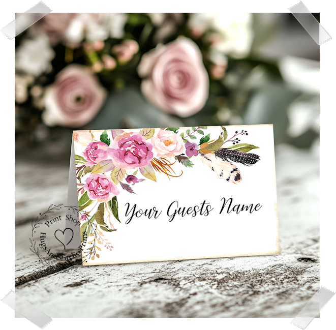 Boho Floral Feather Tent Place Card #244