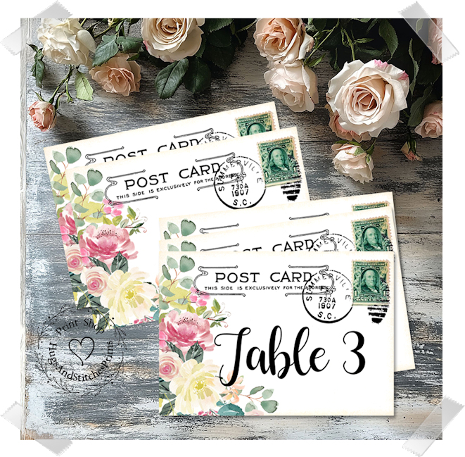 Pink & Yellow Rose Floral Large Flat Table Card #277