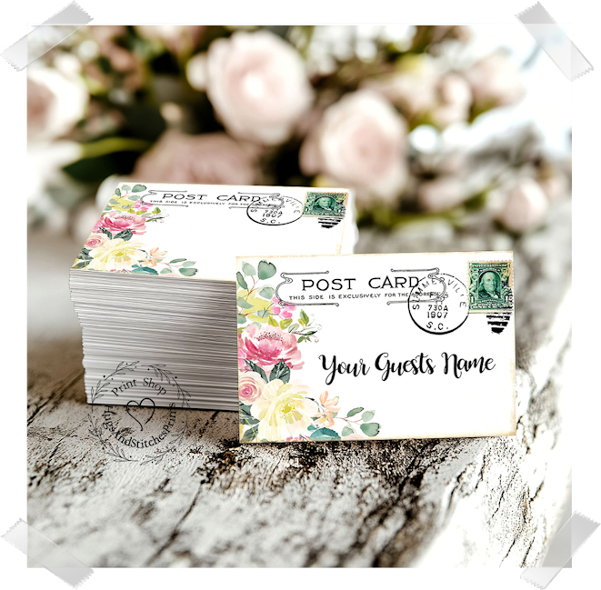 Pink & Yellow Rose Floral Postcard Flat Place Card #277