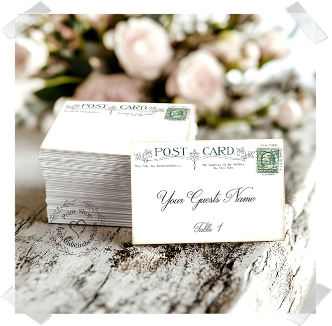 Green Vintage Style Postcard Flat Place Card #286