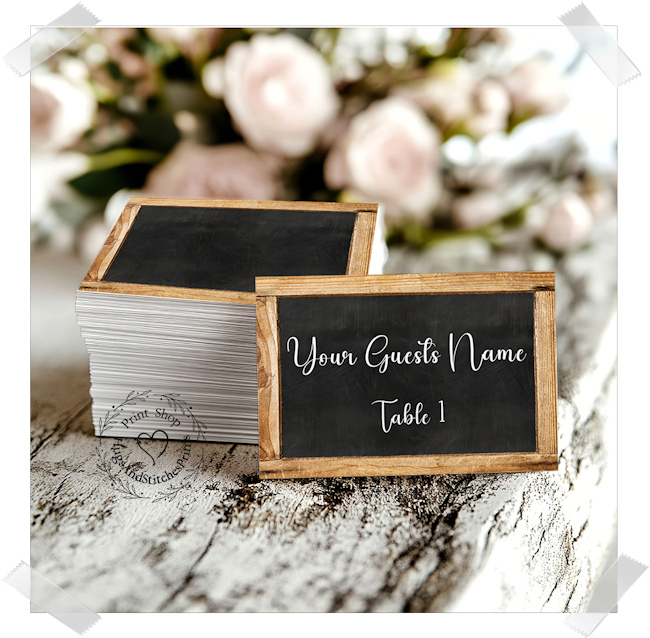 Rustic Wood Chalkboard Style Flat Place Card #333