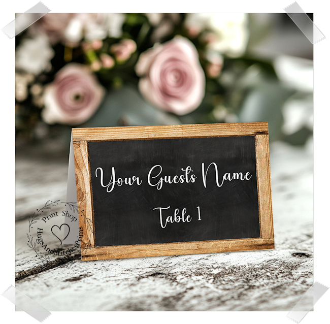 Rustic Wood Chalkboard Style Tent Place Card #333
