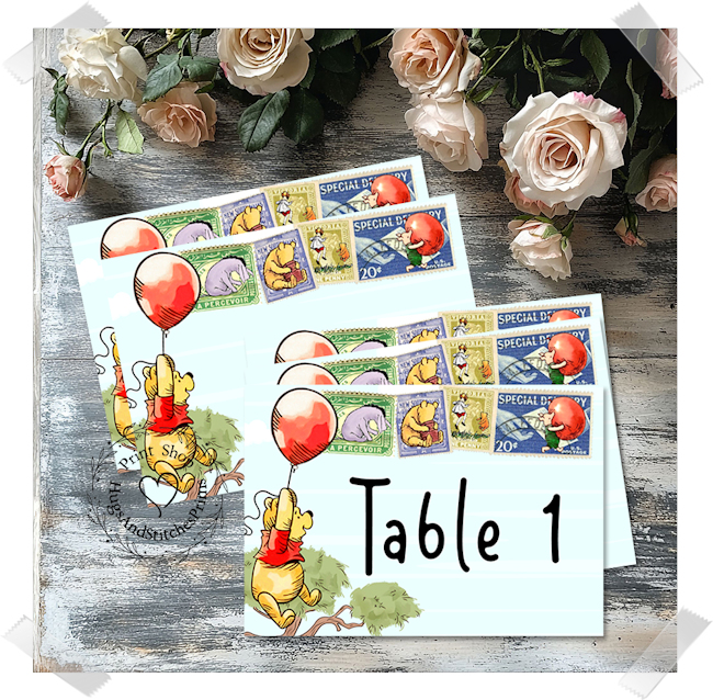 Bear Balloon Baby Shower Birthday Large Flat Table Card #334
