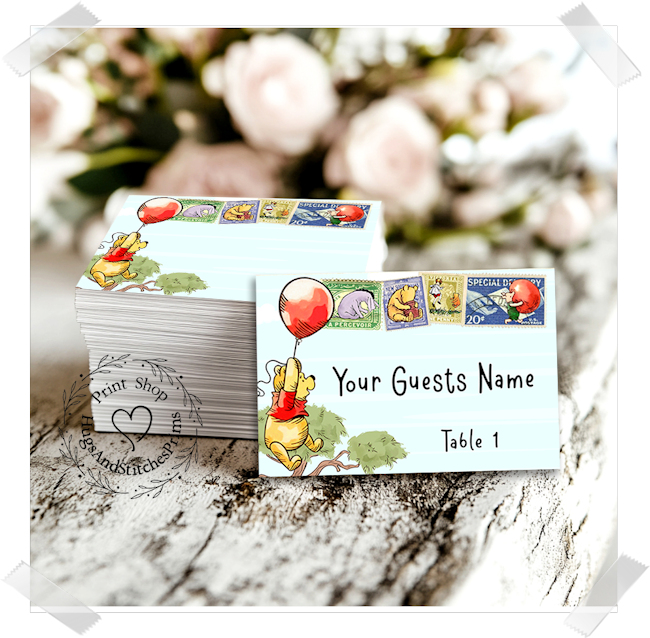 Bear Balloon Baby Shower Birthday Flat Place Card #334