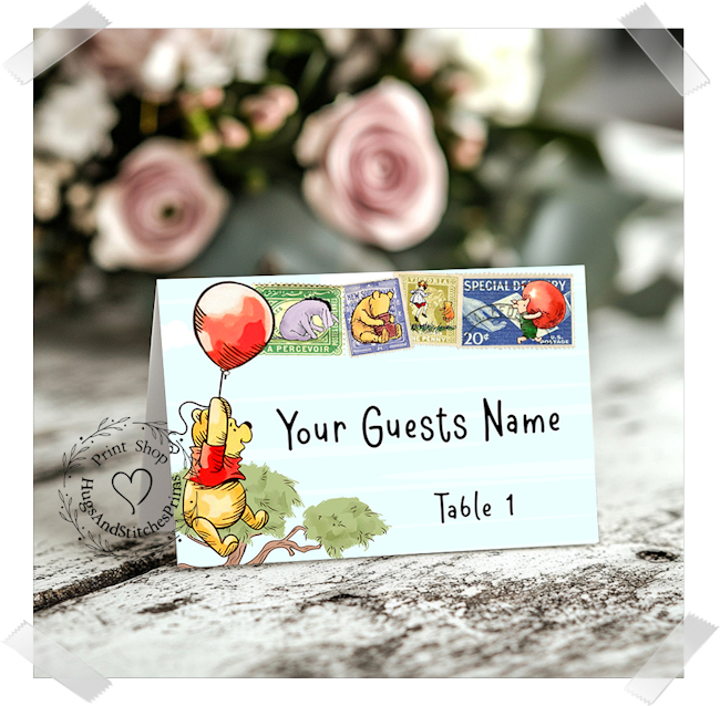 Bear Balloon Baby Shower Birthday Tent Place Card #334