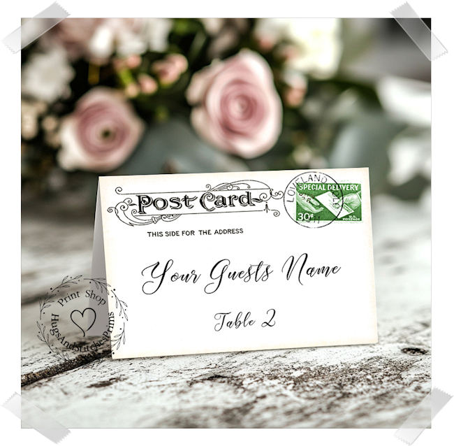 Postcard Green Special Delivery Stamp Tent Place Card #340