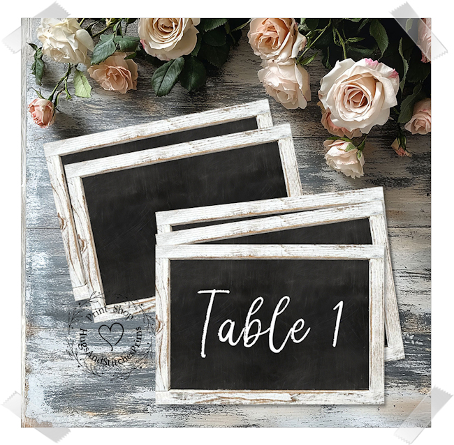 Rustic White Washed Wood Chalkboard Style Large Flat Table Card #346