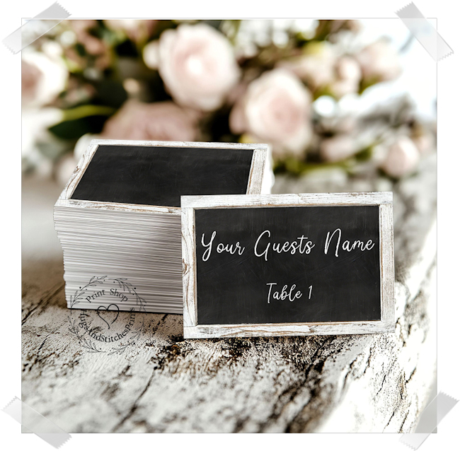 Rustic White Washed Wood Chalkboard Style Flat Place Card #346