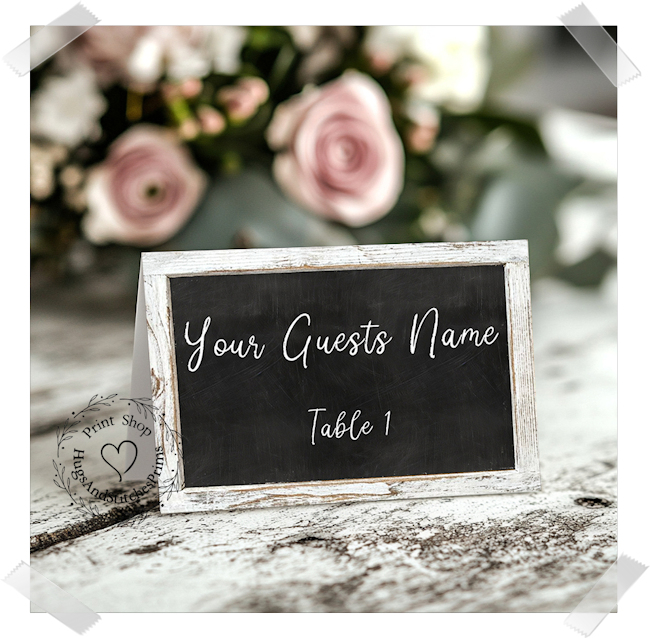 Rustic White Washed Wood Chalkboard Style Tent Place Card #346