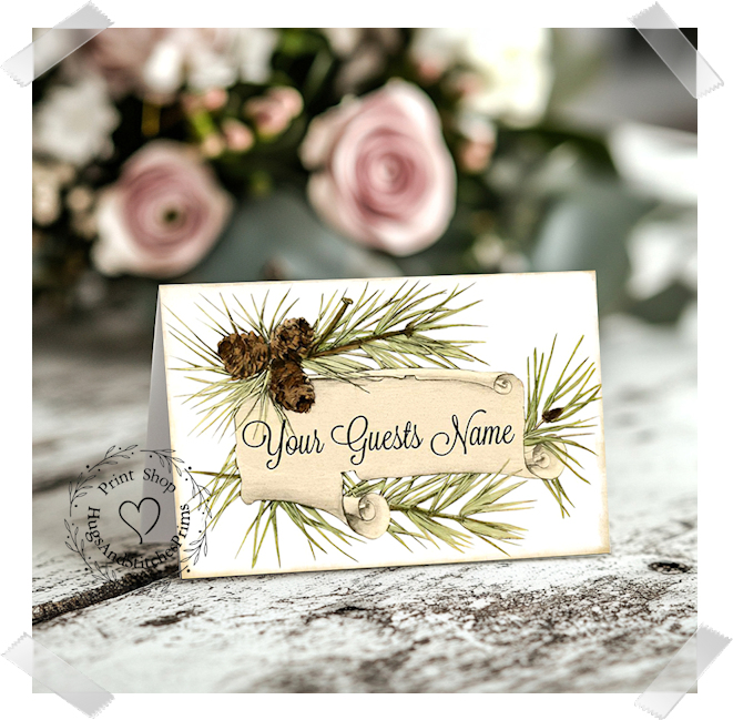 Rustic Woodsy Pine Branch Tent Place Card #348