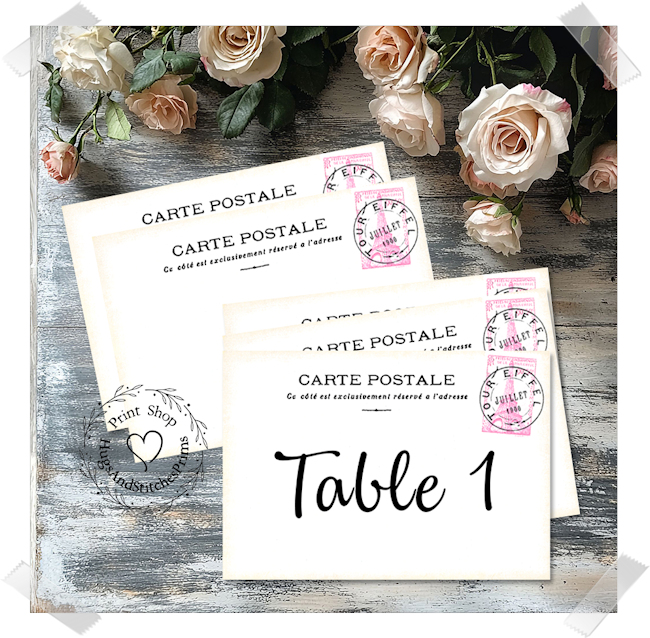 French Pink Stamp Postmark Postcard Large Flat Table Card #359
