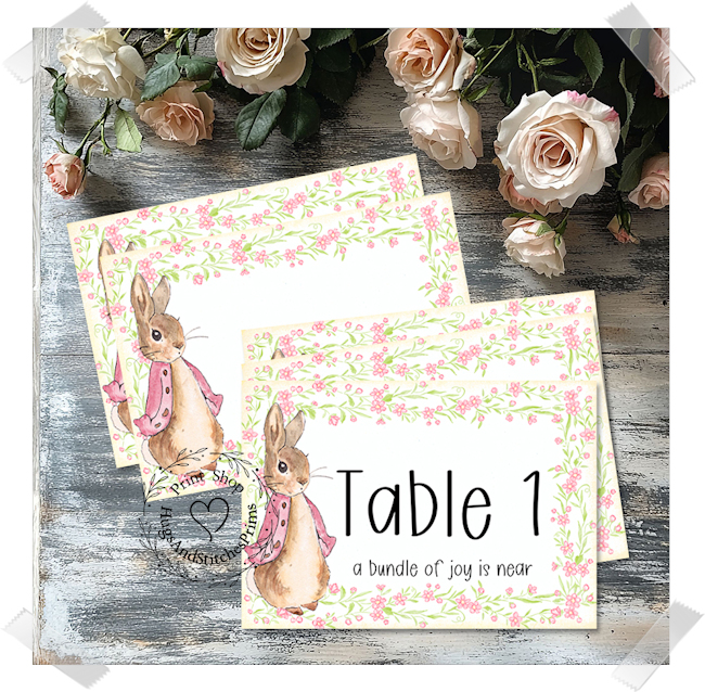 Pink Bunny Rabbit Baby Shower Birthday Large Flat Table Card #360