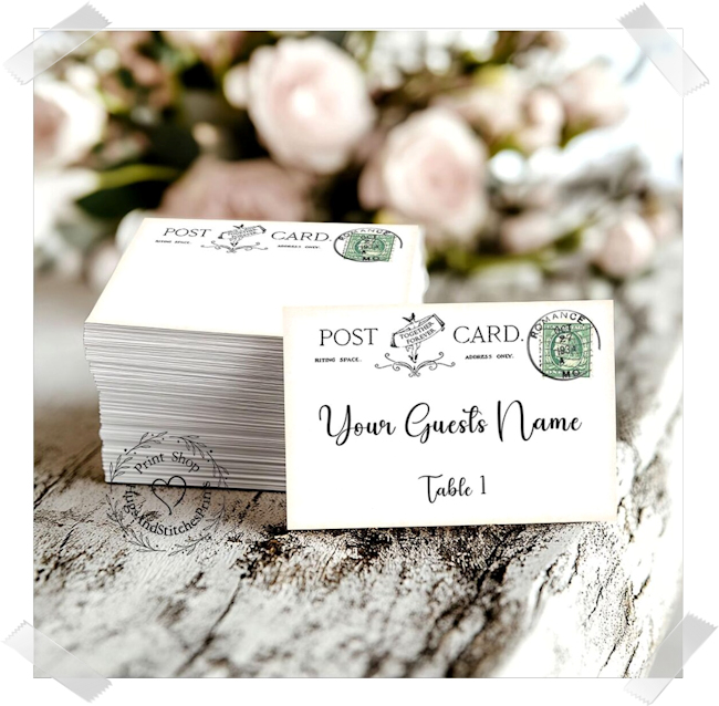 Postcard Green Stamp Flat Place Card #375