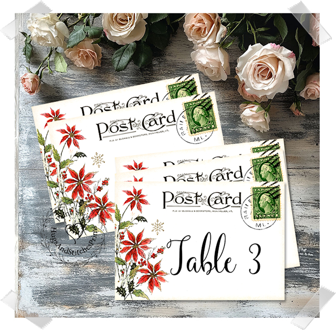 Red Poinsettia Postcard Christmas Large Flat Table Card #379